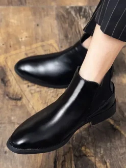 Bottines Chelsea pour homme bout pointu fines en cuir à talon bas