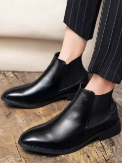 Bottines Chelsea pour homme bout pointu fines en cuir à talon bas
