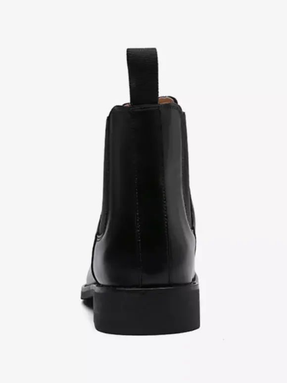 Bottines Chelsea pour homme talons bas bout pointu en cuir noir.