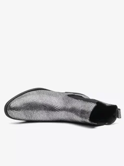 Bottines Chelsea pour homme à bout pointu en cuir brillant imprimé python avec talon bas