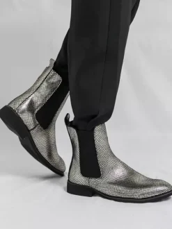 Bottines Chelsea pour homme à bout pointu en cuir brillant imprimé python avec talon bas