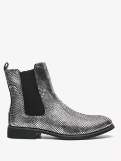 Bottines Chelsea pour homme à bout pointu en cuir brillant imprimé python avec talon bas