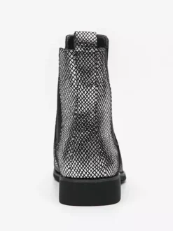 Bottines Chelsea pour homme à bout pointu en cuir brillant imprimé python avec talon bas