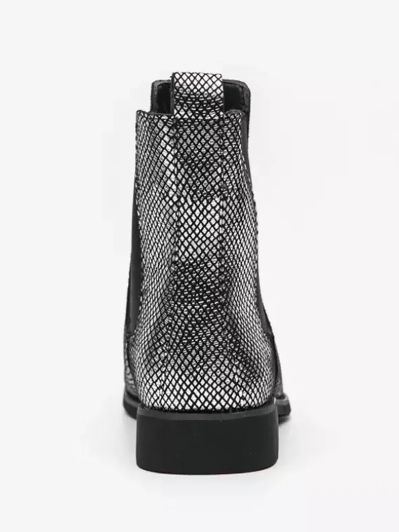 Bottines Chelsea pour homme à bout pointu en cuir brillant imprimé python avec talon bas