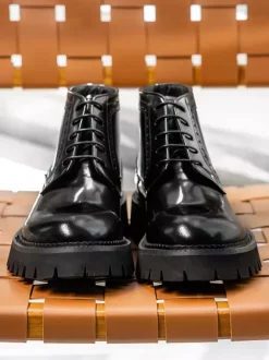 Bottines Chukka à bout rond et plateforme épaisse en cuir pour homme