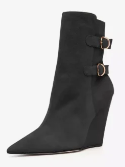 Bottines compensées en daim bottes à bout pointu avec boucle