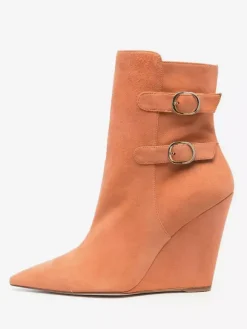 Bottines compensées en daim bottes à bout pointu avec boucle