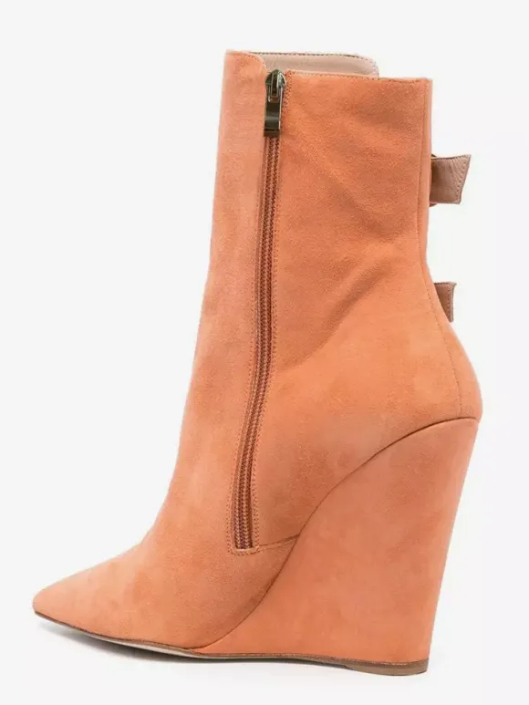 Bottines compensées en daim bottes à bout pointu avec boucle