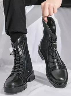 Bottines de combat à lacets et plateforme en maille patchwork pour homme