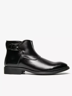 Bottines en cuir pour homme bout pointu boucle réglable fermeture éclair intérieure bottes d'affaires