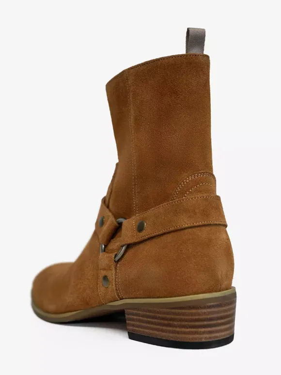 Bottines en daim pour hommes bout rond boucle talon épais style décontracté