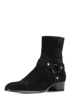 Bottines en daim pour hommes bout rond boucle talon épais style décontracté