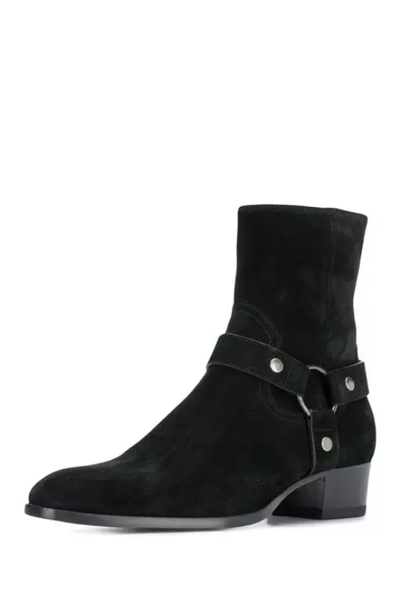 Bottines en daim pour hommes bout rond boucle talon épais style décontracté