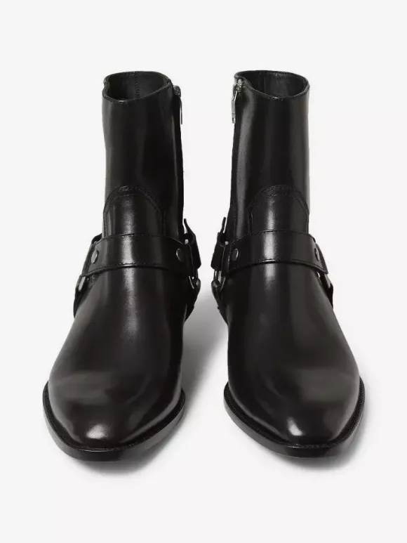 Bottines en daim pour hommes bout rond boucle talon épais style décontracté
