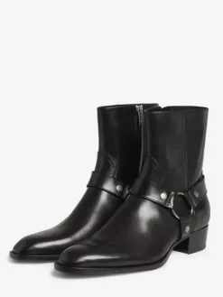 Bottines en daim pour hommes bout rond boucle talon épais style décontracté