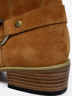 Bottines en daim pour hommes bout rond boucle talon épais style décontracté