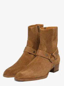 Bottines en daim pour hommes bout rond boucle talon épais style décontracté