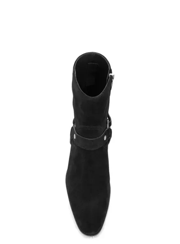 Bottines en daim pour hommes bout rond boucle talon épais style décontracté