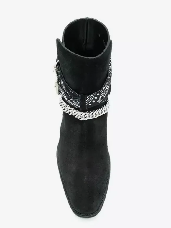 Bottines en daim pour homme bout rond détail chaîne talon épais