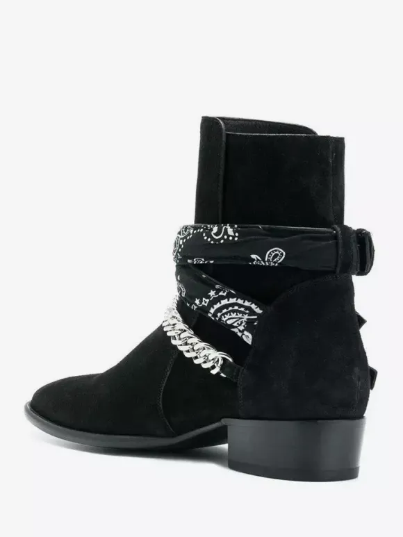 Bottines en daim pour homme bout rond détail chaîne talon épais
