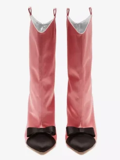 Bottines en satin à bout pointu et n艙ud pour femmes à talons hauts