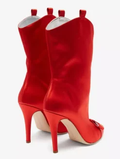 Bottines en satin à bout pointu et n艙ud pour femmes à talons hauts
