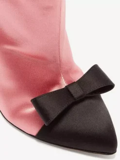 Bottines en satin à bout pointu et n艙ud pour femmes à talons hauts