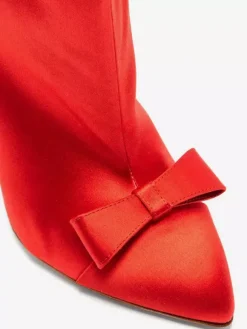 Bottines en satin à bout pointu et n艙ud pour femmes à talons hauts