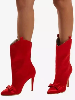 Bottines en satin à bout pointu et n艙ud pour femmes à talons hauts