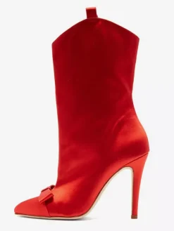 Bottines en satin à bout pointu et n艙ud pour femmes à talons hauts