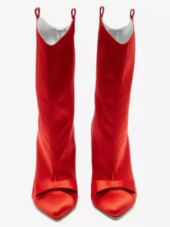 Bottines en satin à bout pointu et n艙ud pour femmes à talons hauts
