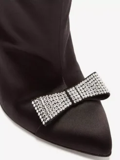 Bottines en satin à bout pointu et n艙ud pour femmes à talons hauts