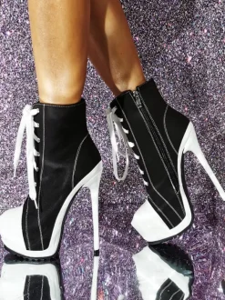 Bottines en toile à talon aiguille et bout rond pour femmes