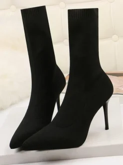 Bottines femme abricot bout pointu talon aiguille bottines à gants