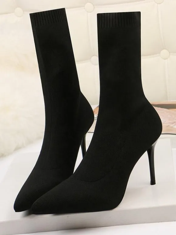 Bottines femme abricot bout pointu talon aiguille bottines à gants