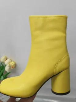 Bottines Femmes Bottes Noires À Talons Blocs Bout Fendu Chaussures