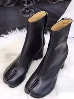 Bottines Femmes Bottes Noires À Talons Blocs Bout Fendu Chaussures