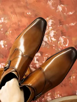 Bottines Habillées Hommes En Cuir De Vachette Chic Noires à Boucle