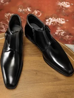 Bottines Habillées Hommes En Cuir De Vachette Chic Noires à Boucle