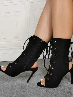 Bottines marron à talons hauts Peep Toe US 4-US13 Bottines en nubuck à lacets pour femmes
