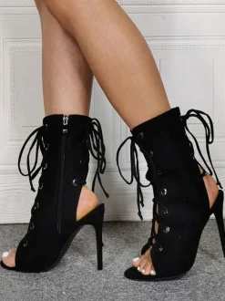 Bottines marron à talons hauts Peep Toe US 4-US13 Bottines en nubuck à lacets pour femmes