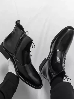 Bottines marron pour homme bout rond lacets