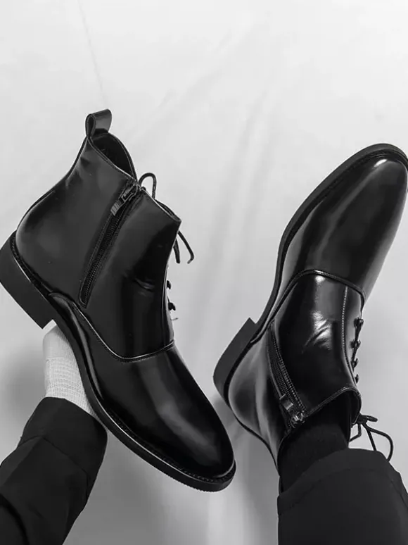 Bottines marron pour homme bout rond lacets