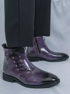 Bottines marron pour homme bout rond lacets