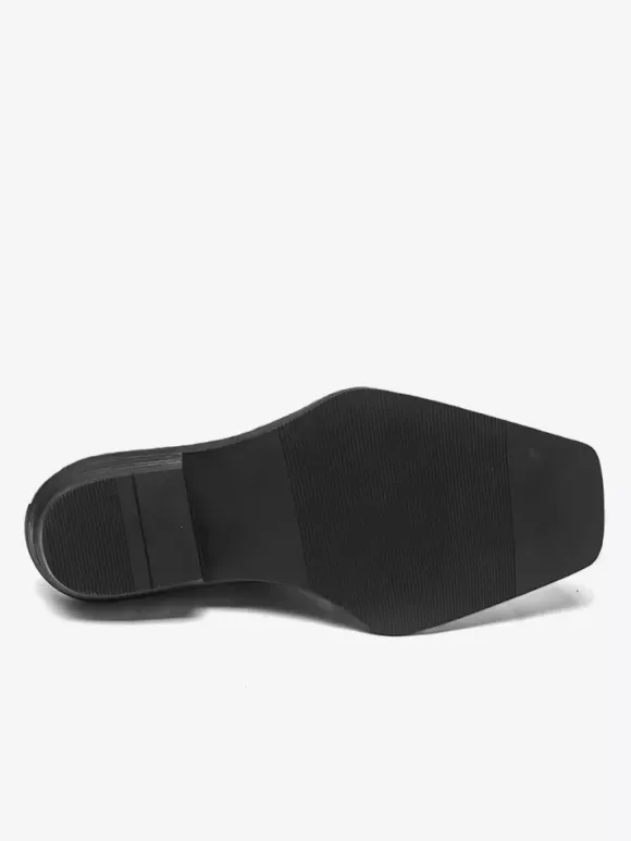 Bottines noires à bout carré et talon compensé clouté pour hommes