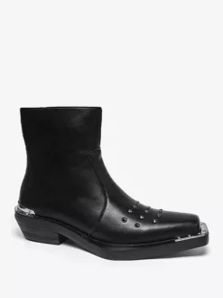 Bottines noires à bout carré et talon compensé clouté pour hommes