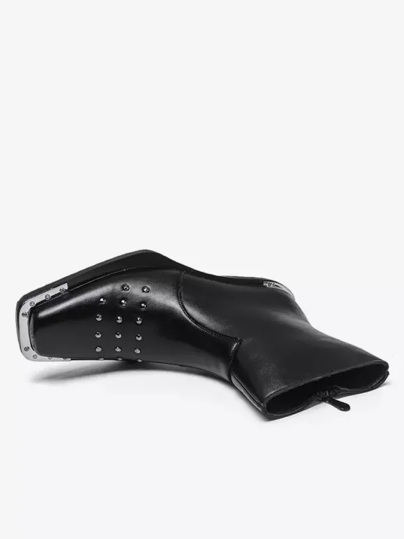 Bottines noires à bout carré et talon compensé clouté pour hommes