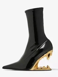 Bottines noires à bout pointu et talon compensé en PU