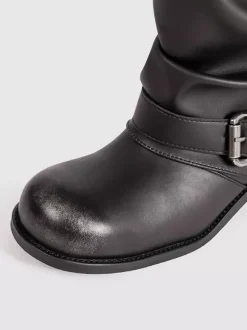 Bottines noires à bout rond et boucle pour femme