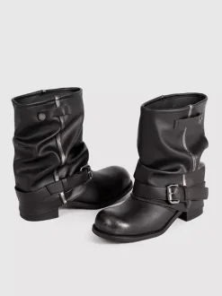 Bottines noires à bout rond et boucle pour femme